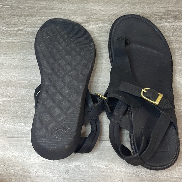 Teva Encanta Black Leather Thong Sandal Womans Size 8 - Picture 6 of 10